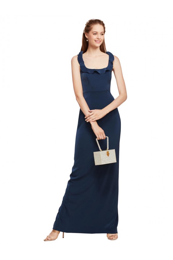 Outlet Sleeveless Stretch Crepe Low Back Sheath Dark Navy Evening Dress Canada