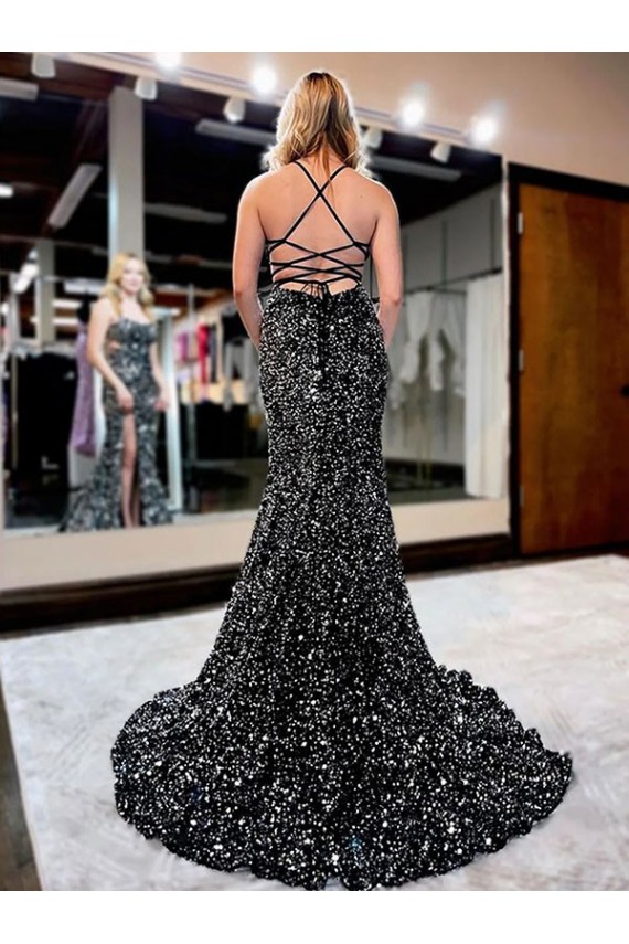 Outlet Sleeveless Velvet Sequin Sheath Evening Evening Dress Canada