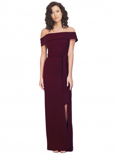 Outlet Sleeveless Stretch Crepe Low Back Sheath Burgundy Gold Evening Dress Canada