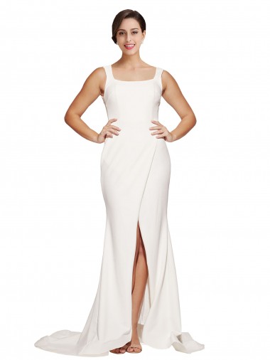 Outlet Sleeveless Stretch Crepe Low Back Sheath Ivory Semi Formal Evening Dress Canada