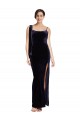 Outlet Sleeveless Stretch Velvet Low Back Sheath Dark Navy Evening Dress Canada