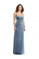 Outlet Sleeveless Stretch Velvet Low Back Sheath Dusty Blue Maxi Evening Dress Canada