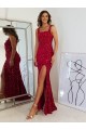 Outlet Sleeveless Velvet Sequin Sheath Burgundy Square Neck Evening Dress Canada
