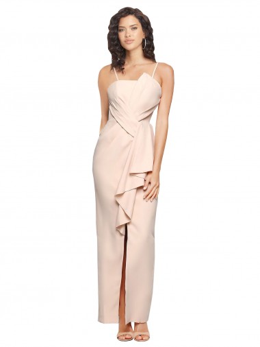 Outlet Sleeveless Stretch Crepe Low Back Sheath Nude Semi Formal Evening Dress Canada