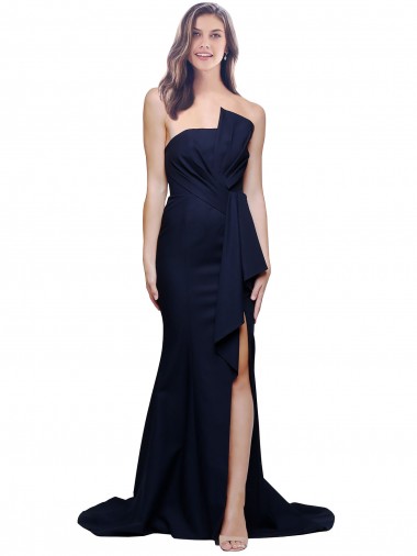 Outlet Sleeveless Stretch Crepe Low Back Sheath Dark Navy Formal Evening Dress Canada