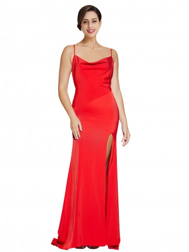 Outlet Sleeveless Stretch Satin Low Back Sheath Red Evening Dress Canada