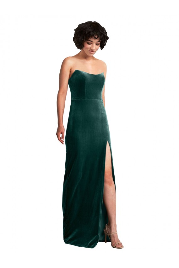Outlet Sleeveless Stretch Velvet Low Back Sheath Dark Green Sexy Evening Dress Canada