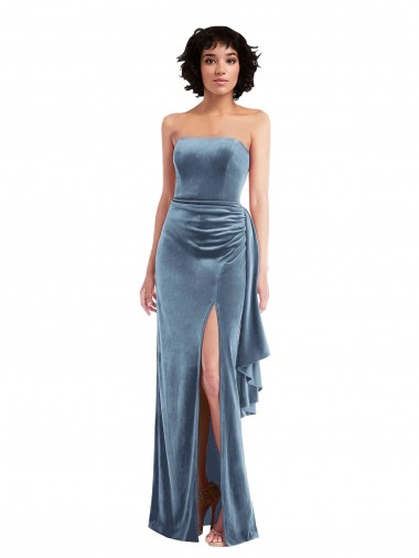 Outlet Sleeveless Stretch Velvet Low Back Sheath Dusty Blue Maxi Evening Gown Canada