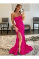 Outlet Sleeveless Velvet Sequin Sheath Fuchsia High Slit Evening Dress Canada
