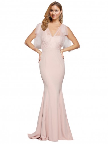Outlet Sleeveless Stretch Crepe & Tulle Low Back Sheath Mauve Evening Dress Canada