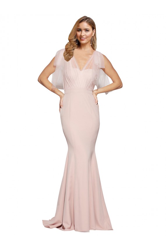 Outlet Sleeveless Stretch Crepe & Tulle Low Back Sheath Mauve Evening Dress Canada