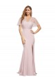 Outlet Short Sleeves Stretch Crepe & Tulle Low Back Sheath Mauve Evening Dress Canada