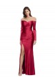 Outlet Long Sleeves Stretch Satin Sheath Dark Red Evening Dress Canada