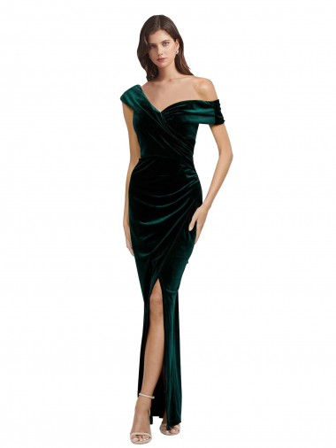 Outlet Sleeveless Stretch Velvet Sheath Dark Green Evening Dress Canada