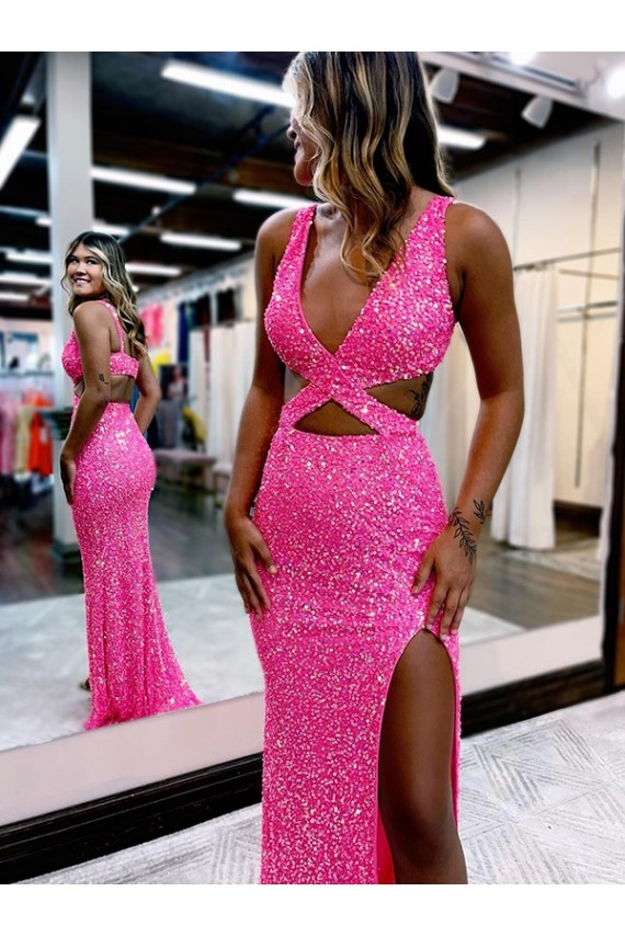 Outlet Sleeveless Velvet Sequin Sheath Evening Party Dress Canada
