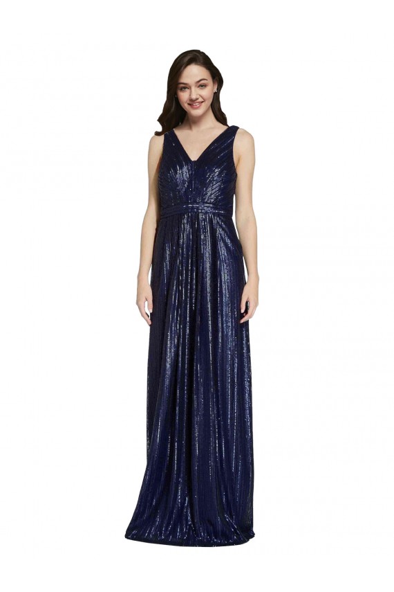 Outlet Sleeveless Sequin V-Back Sheath Dark Navy Evening Dress Canada