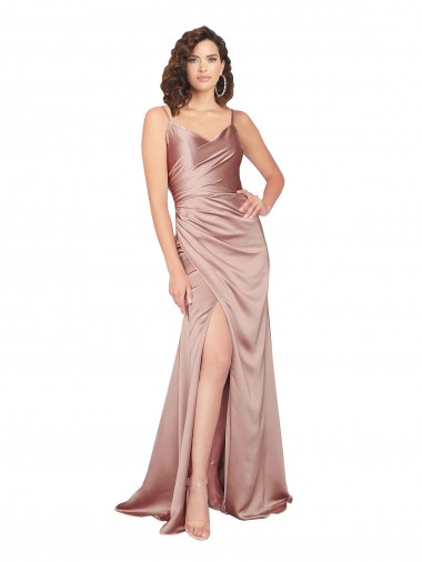 Outlet Sleeveless Silky Satin V-Back Sheath Dusty Pink Evening Dress Canada