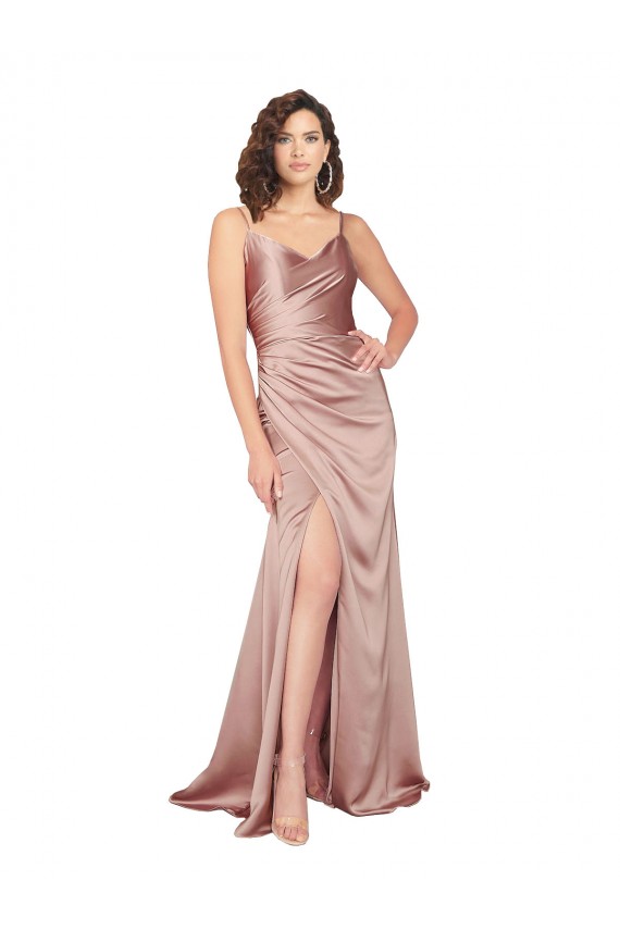 Outlet Sleeveless Silky Satin V-Back Sheath Dusty Pink Evening Dress Canada