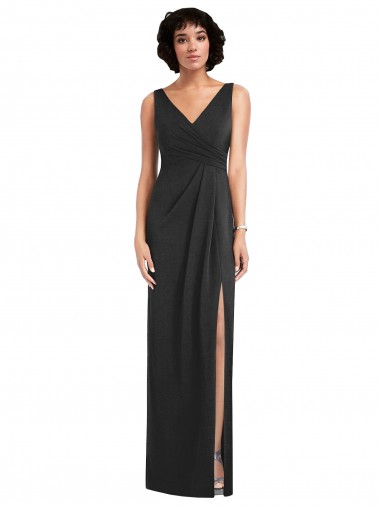 Outlet Sleeveless Spandex V-Back Sheath Black Maxi Evening Dress Canada