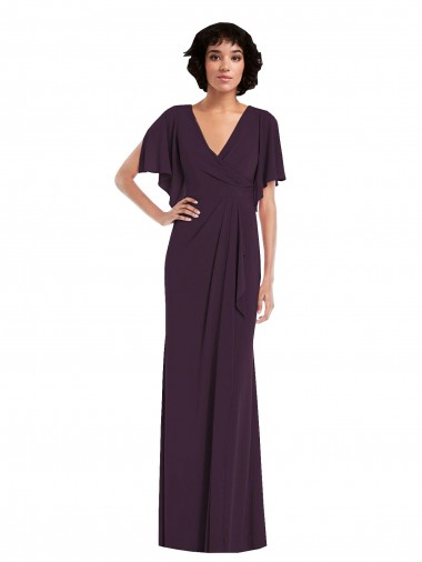 Outlet Split Sleeves Spandex Sheath Grape Maxi Evening Dress Canada