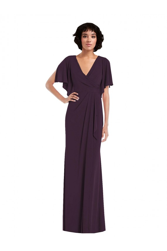 Outlet Split Sleeves Spandex Sheath Grape Maxi Evening Dress Canada