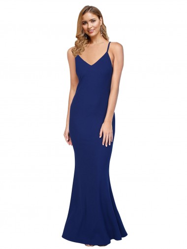 Outlet Sleeveless Stretch Crepe Low Back Sheath Royal Blue Evening Dress Canada