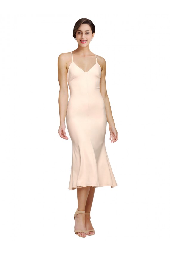 Outlet Sleeveless Stretch Crepe Low Back Sheath Nude V-Neck Evening Dress Canada