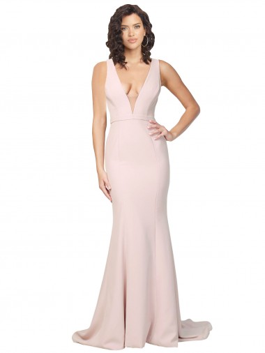 Outlet Sleeveless Stretch Crepe V-Back Sheath Pink Sexy Evening Dress Canada