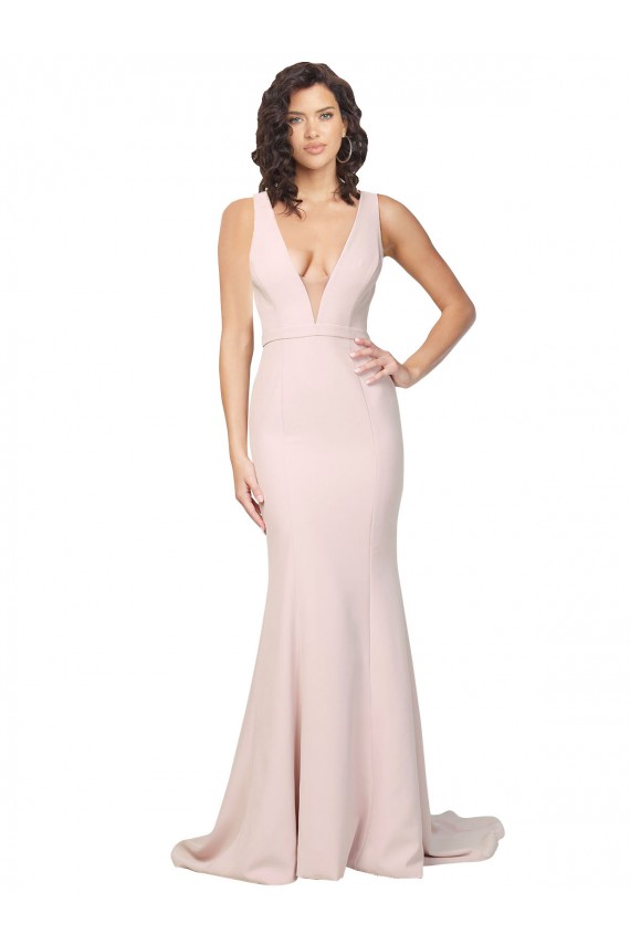 Outlet Sleeveless Stretch Crepe V-Back Sheath Pink Sexy Evening Dress Canada