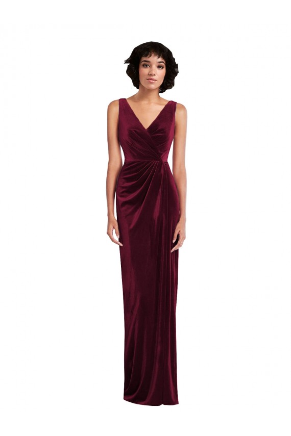Outlet Sleeveless Stretch Velvet Sheath Burgundy Maxi Evening Dress Canada
