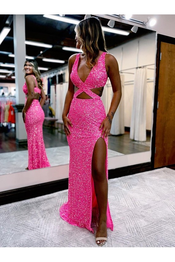 Outlet Sleeveless Velvet Sequin Sheath Evening Party Dress Canada