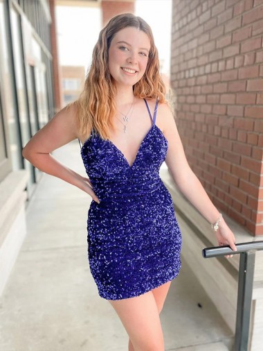 Outlet Sleeveless Velvet Sequin Sheath Homecoming Evening Dress Canada