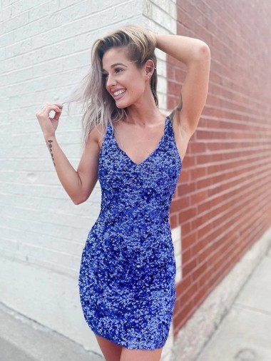 Outlet Sleeveless Velvet Sequin Sheath V-Neck Evening Dresses Canada