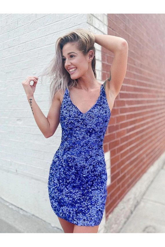 Outlet Sleeveless Velvet Sequin Sheath V-Neck Evening Dresses Canada