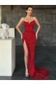 Outlet Sleeveless Velvet Sequin Sheath Red Evening Dress Canada
