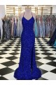Outlet Sleeveless Velvet Sequin Sheath Royal Blue Evening Dress Canada