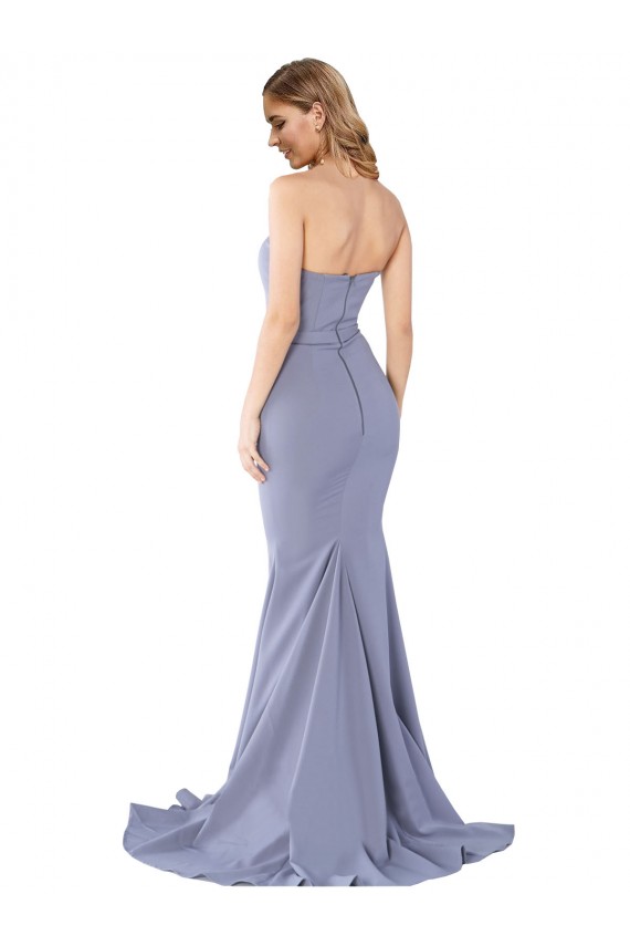 Outlet Sleeveless Stretch Crepe Low Back Mermaid Smoke Blue Evening Dress Canada