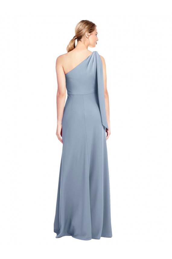 Outlet Flutter Sleeves Stretch Crepe Sheath Smoke Blue Evening Dress Canada