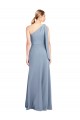 Outlet Flutter Sleeves Stretch Crepe Sheath Smoke Blue Evening Dress Canada