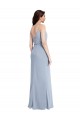 Outlet Sleeveless Stretch Crepe V-Back Sheath Smoke Blue Evening Dress Canada