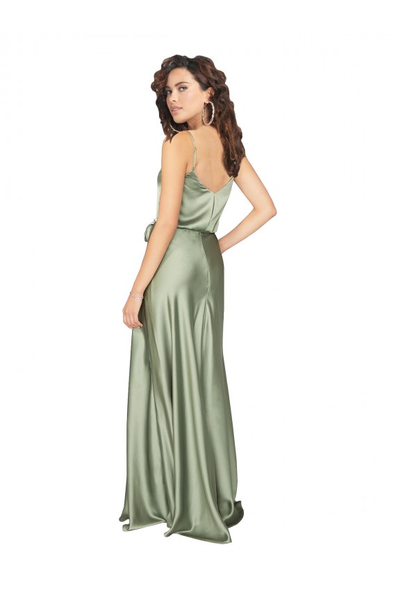 Outlet Sleeveless Silky Satin V-Back A-Line Smoke Green Evening Dress Canada
