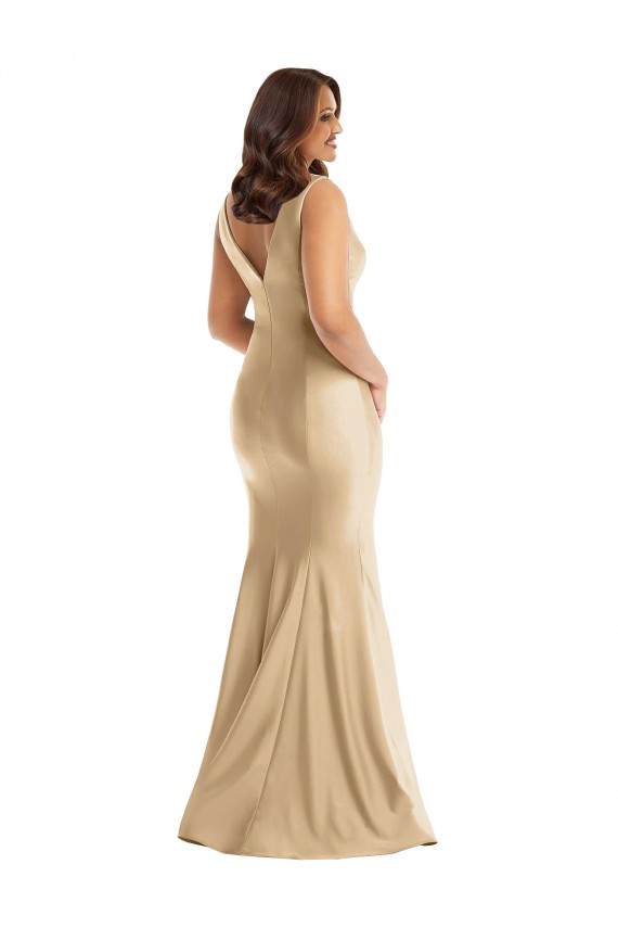 Outlet Sleeveless Silky Satin V-Back Mermaid Soft Gold Plus Size Evening Dress Canada
