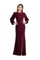 Outlet Puff Sleeve Stretch Crepe Open Back Trumpet Burgundy Gold Evening Dress Canada