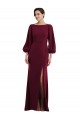 Outlet Long Sleeves Crepe Open Back Trumpet Burgundy Gold Evening Dress Canada