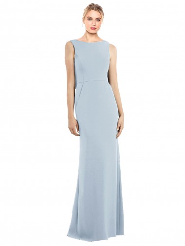 Outlet Sleeveless Stretch Crepe Low Back Trumpet Light Sky Blue Semi Formal Evening Dress Canada