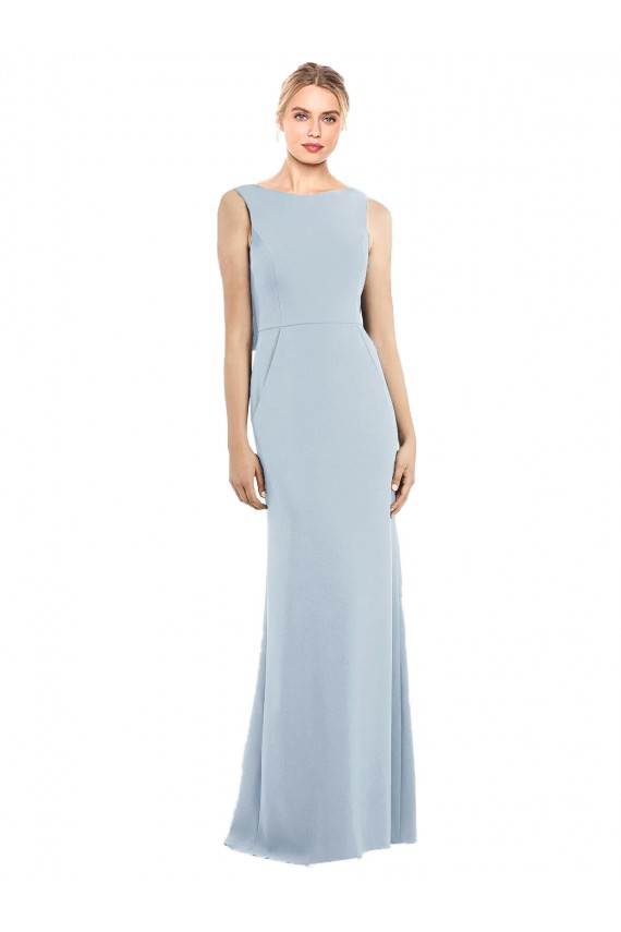 Outlet Sleeveless Stretch Crepe Low Back Trumpet Light Sky Blue Semi Formal Evening Dress Canada