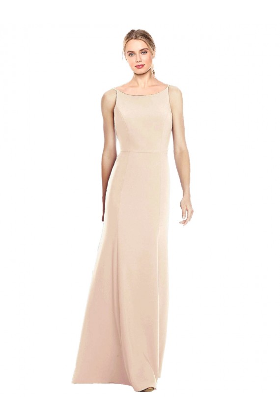 Outlet Sleeveless Stretch Crepe Open Back Trumpet Nude Semi Formal Evening Dress Canada