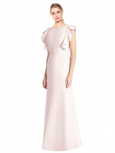 Outlet Cap Sleeves Stretch Crepe Open Back Trumpet Pink Semi Formal Evening Dress Canada