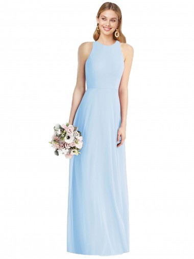 Outlet Sleeveless Soft Chiffon Trumpet Light Sky Blue Maxi Evening Dress Canada
