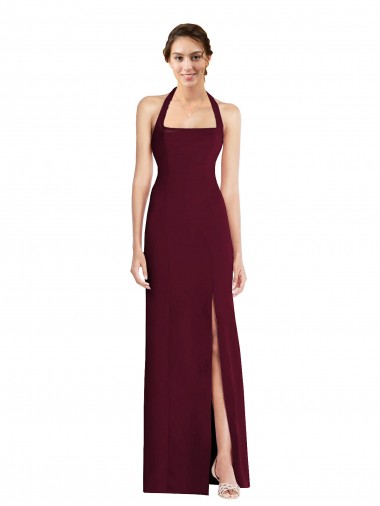 Outlet Sleeveless Stretch Crepe Open Back Trumpet Burgundy Gold Semi Formal Evening Dress Canada